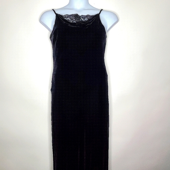Vintage Silk Blend Velvet Maxi Dress Size 10 Lace Detail Y2K Prom Whimsigoth - Picture 1 of 12